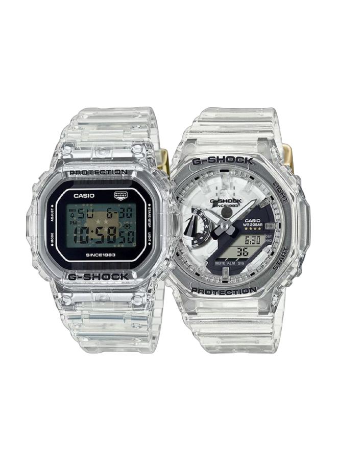 Casio Unesix Watch- G-SHOCK 40th Anniversary CLEAR REMIX Digital Clear Dial Resin Transparent Band DW-5040RX-7DR. & Casio Women Watch- G-SHOCK 40th Anniversary CLEAR REMIX Digital Analog White Dial Resin Transparent Band GMA-S2140RX-7ADR Bundle - Image 1